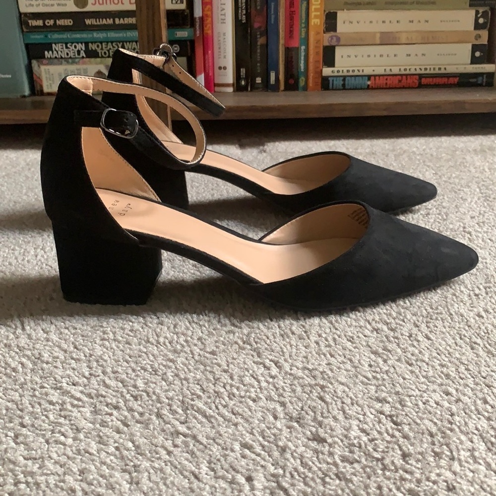 Black Suede Stacked Heels